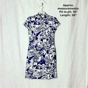J.McLaughlin Blue White Tropical Jungle Monkey Print Sheath Dress Womens XS
